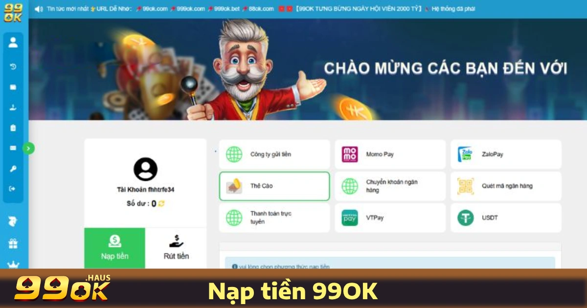 TRANG CHỦ 30 Hướng dẫn nạp tiền 99OK với vài bước đơn giản